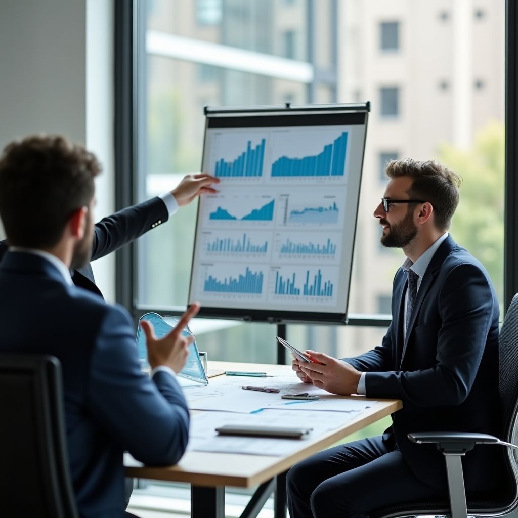 Consultor y cliente analizando gráficos financieros